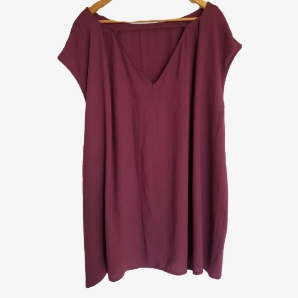 🍷 Halogen Flowy Maroon Wine Shirt Dress Cap Sleeve Top - Picture 4 of 4